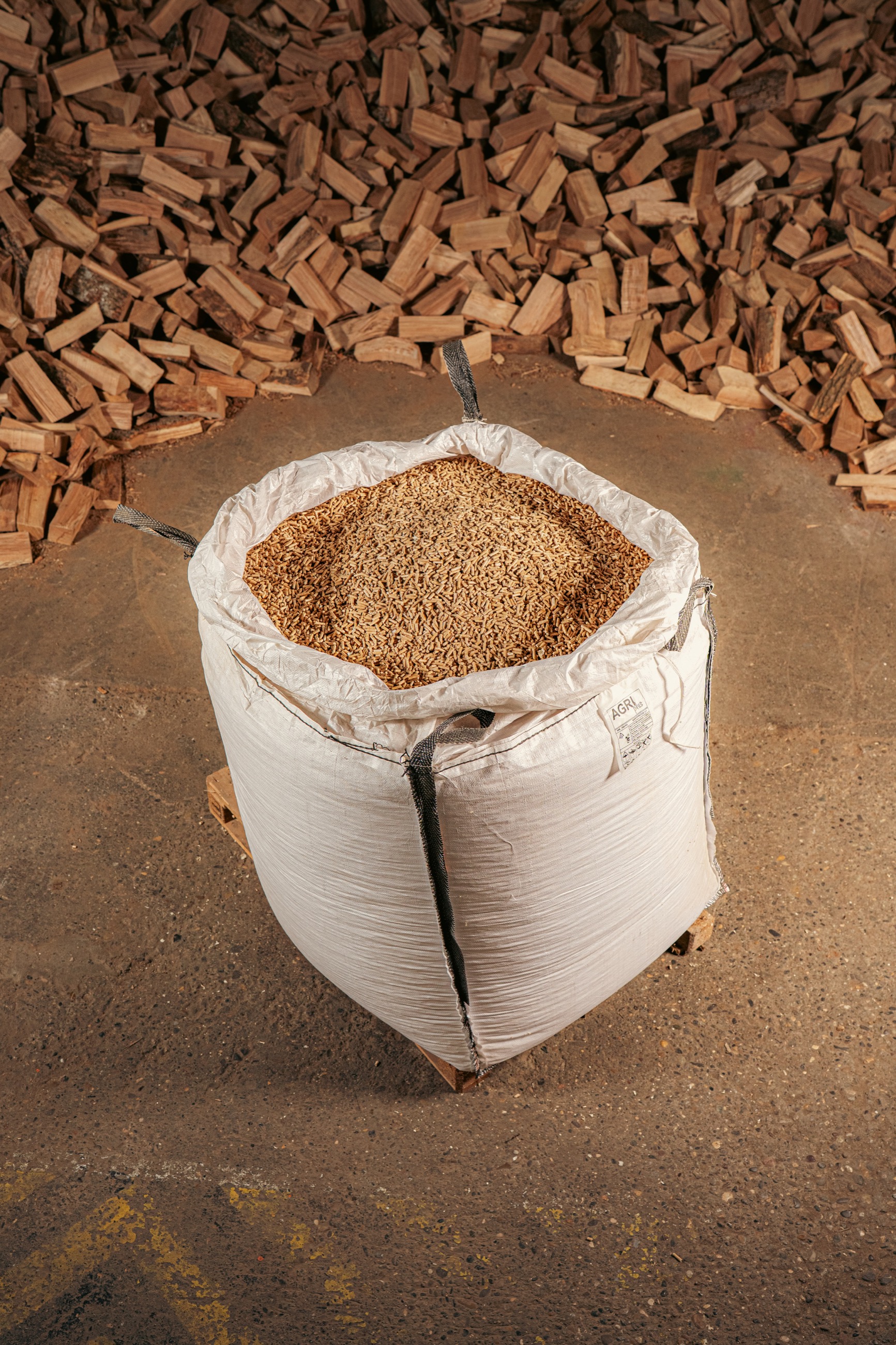 Mit Pellets gefüllter BigBag